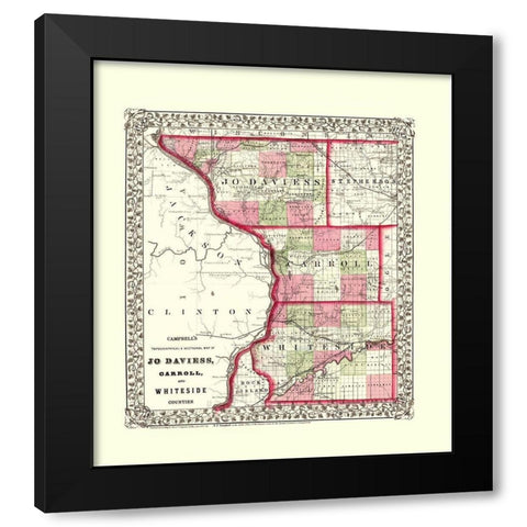Whiteside  Jo Daviess  Carroll Illinois Black Modern Wood Framed Art Print with Double Matting by Campbell