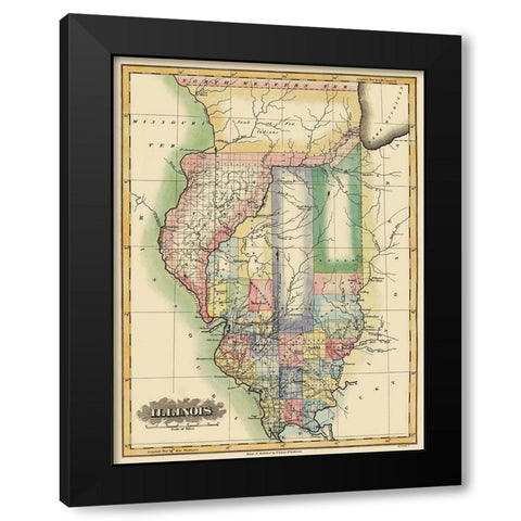 Illinois - Lucas 1823 Black Modern Wood Framed Art Print with Double Matting by Lucas