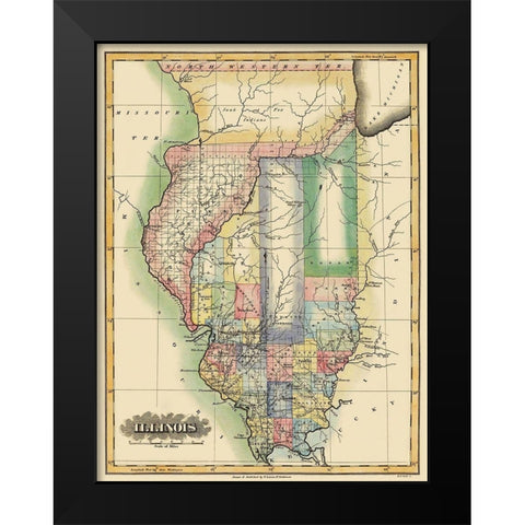 Illinois - Lucas 1823 Black Modern Wood Framed Art Print by Lucas