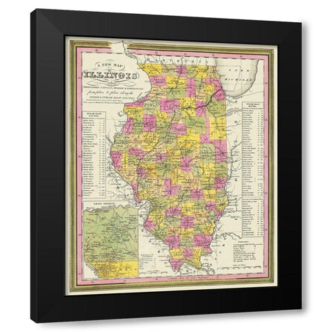 Illinois - Mitchell 1846 Black Modern Wood Framed Art Print with Double Matting by Mitchell