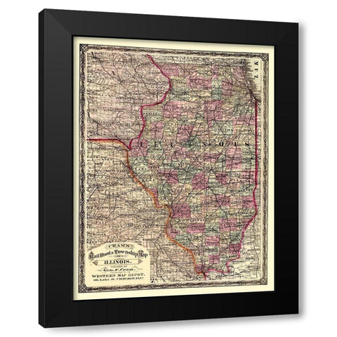 Illinois - Cram 1875 Black Modern Wood Framed Art Print with Double Matting by Cram