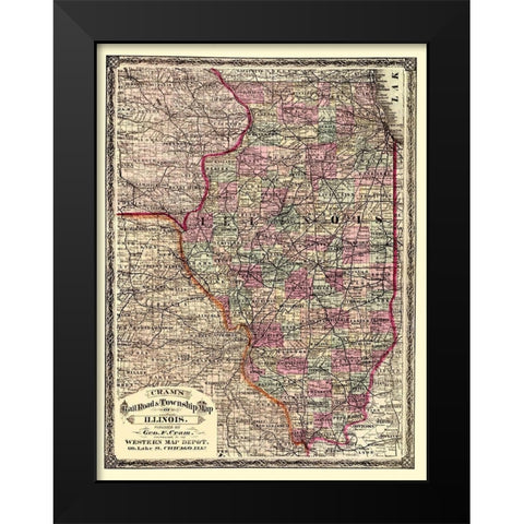 Illinois - Cram 1875 Black Modern Wood Framed Art Print by Cram