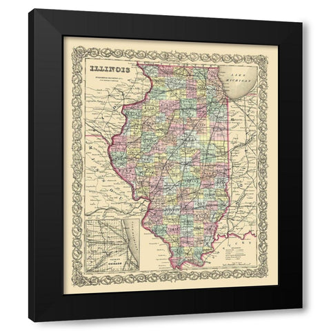 Illinois - Colton 1856 Black Modern Wood Framed Art Print by Colton
