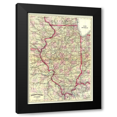 Illinois - Asher  1874 Black Modern Wood Framed Art Print with Double Matting by Asher