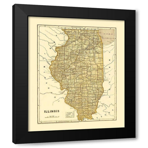 Illinois - Morse  1845 Black Modern Wood Framed Art Print by Morse
