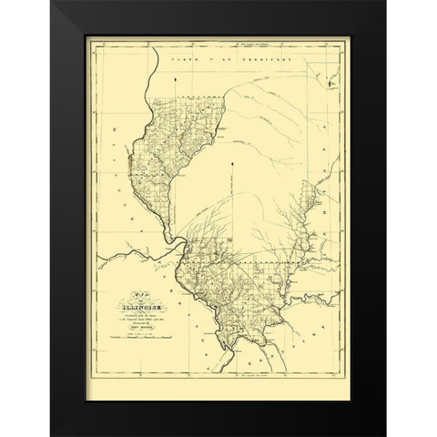 Illinois - Melish 1818 Black Modern Wood Framed Art Print by Melish
