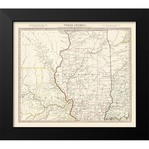 Illinois - Walker 1846 Black Modern Wood Framed Art Print by Walker