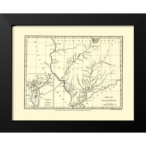 Illinois with Environs of Albion - Longman 1822 Black Modern Wood Framed Art Print by Longman
