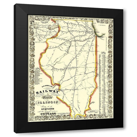 Illinois Railways - Cooke 1855 Black Modern Wood Framed Art Print by Cooke