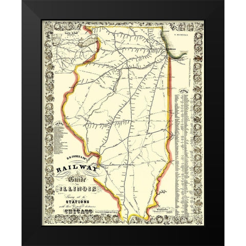 Illinois Railways - Cooke 1855 Black Modern Wood Framed Art Print by Cooke