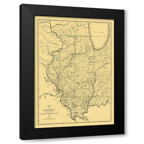 Illinois - Burr 1836 Black Modern Wood Framed Art Print by Burr