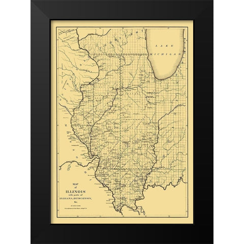 Illinois - Burr 1836 Black Modern Wood Framed Art Print by Burr