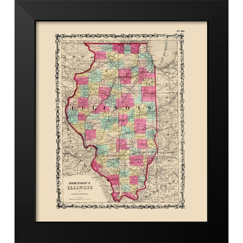 Illinois - Johnson 1860 Black Modern Wood Framed Art Print by Johnson