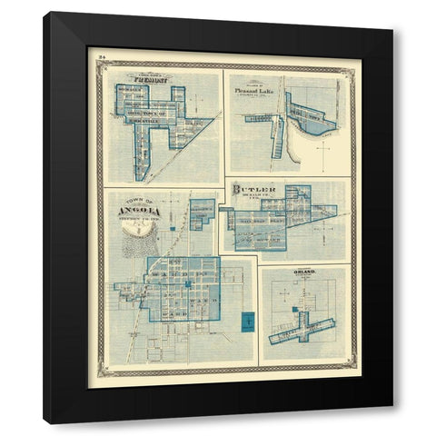 Angola, Fremont, Pleasant Lake, Butler, Orland Black Modern Wood Framed Art Print by Baskin