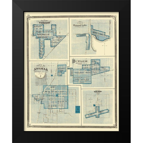 Angola, Fremont, Pleasant Lake, Butler, Orland Black Modern Wood Framed Art Print by Baskin