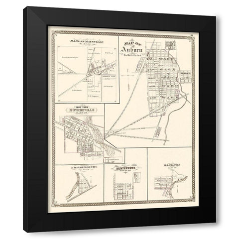 Auburn Indiana Landowner - Baskin 1876 Black Modern Wood Framed Art Print by Baskin