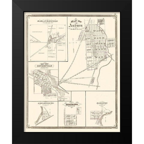 Auburn Indiana Landowner - Baskin 1876 Black Modern Wood Framed Art Print by Baskin