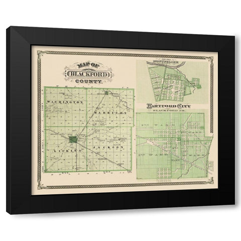 Blackford Indiana - Andreas 1876 Black Modern Wood Framed Art Print by Andreas