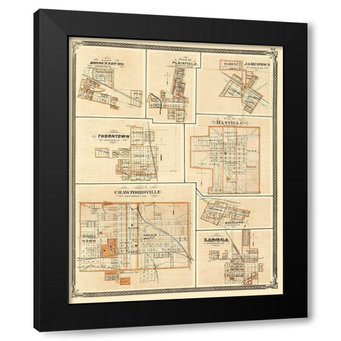 Brownsburg, Plainfield, Jamestown Indiana Black Modern Wood Framed Art Print with Double Matting by Baskin