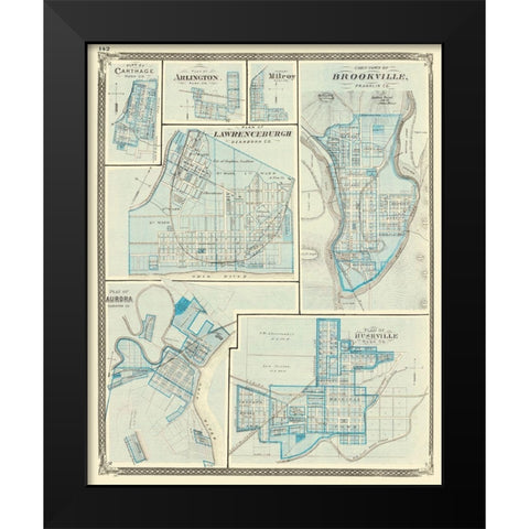 Brookeville, Rushville, Aurora, Lawrenceburgh Black Modern Wood Framed Art Print by Baskin