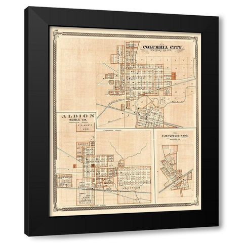 Columbus City, Abion, Churubusco Indiana Black Modern Wood Framed Art Print by Baskin