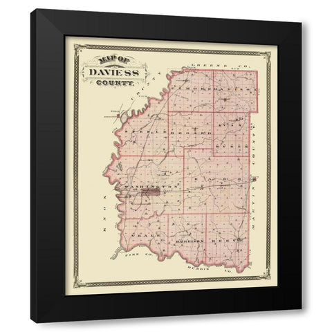 Daviess  Washington Indiana - Andreas 1876 Black Modern Wood Framed Art Print with Double Matting by Andreas