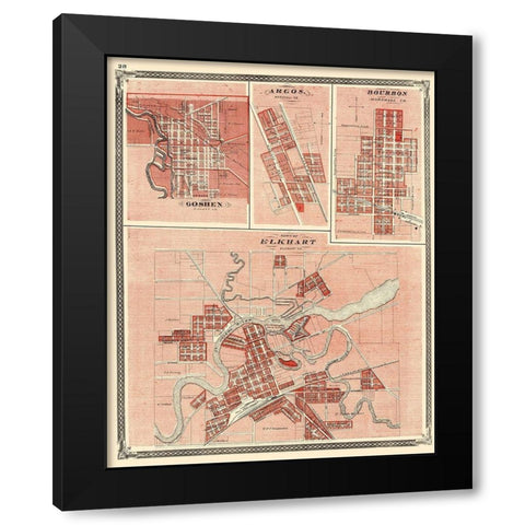 Elkhart, Goshen, Argos, Bourbon Indiana Black Modern Wood Framed Art Print by Baskin