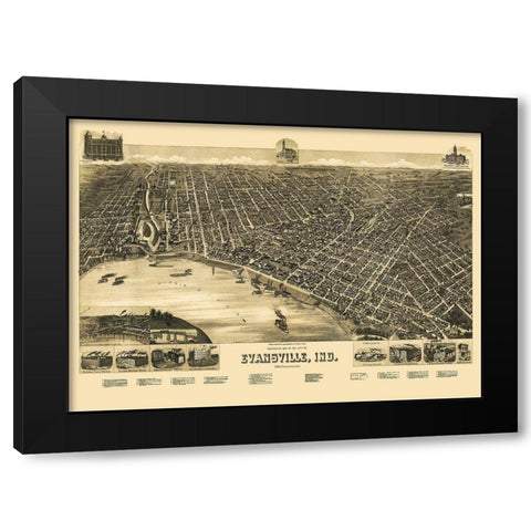 Evansville Indiana - Wellge 1888 Black Modern Wood Framed Art Print with Double Matting by Wellge