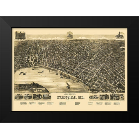 Evansville Indiana - Wellge 1888 Black Modern Wood Framed Art Print by Wellge