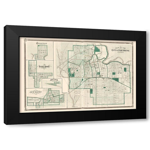 Fort Wayne Indiana Landowner - Baskin 1876 Black Modern Wood Framed Art Print by Baskin