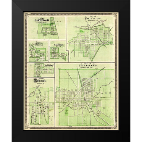 Franklin, Shelbyville, Greenwood Indiana Black Modern Wood Framed Art Print by Baskin