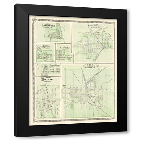 Franklin, Shelbyville, Greenwood, Edinburg Indiana Black Modern Wood Framed Art Print with Double Matting by Baskin