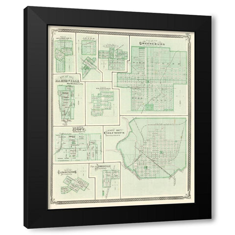 Greensburg, Columbus, Hartsville, Hope Indiana Black Modern Wood Framed Art Print with Double Matting by Baskin