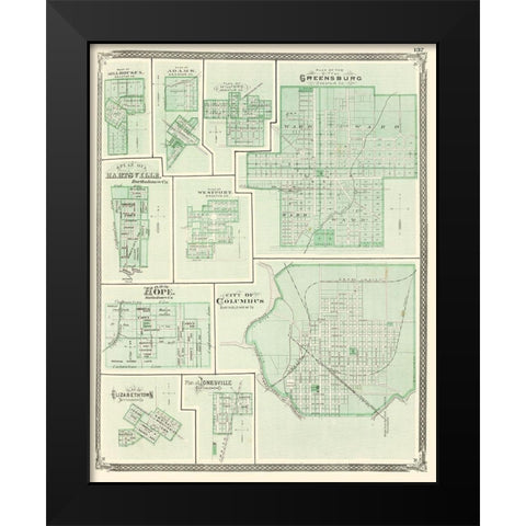 Greensburg, Columbus, Hartsville, Hope Indiana Black Modern Wood Framed Art Print by Baskin