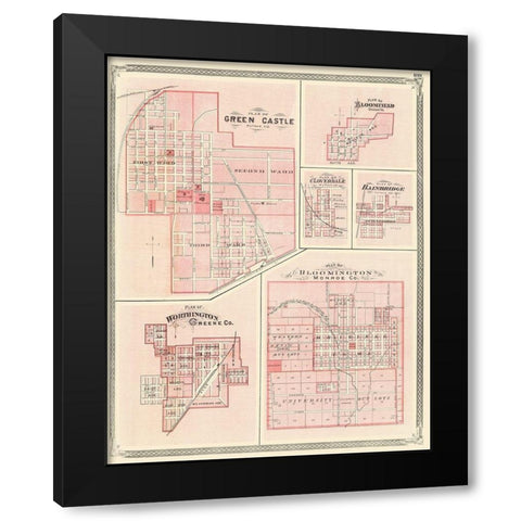 Green Castle, Bloomfield, Cloverdale Indiana Black Modern Wood Framed Art Print with Double Matting by Baskin