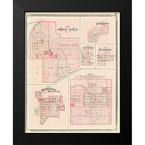 Green Castle, Bloomfield, Cloverdale Indiana Black Modern Wood Framed Art Print by Baskin