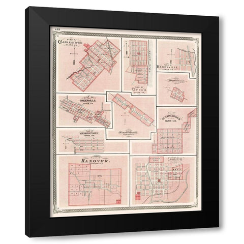 Hanover, Charlestown, Utica, Salem, Greenville Black Modern Wood Framed Art Print by Baskin