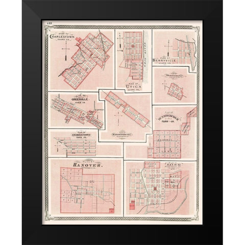 Hanover, Charlestown, Utica, Salem, Greenville Black Modern Wood Framed Art Print by Baskin