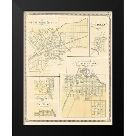 Huntington Indiana - Baskin 1876 Black Modern Wood Framed Art Print by Baskin