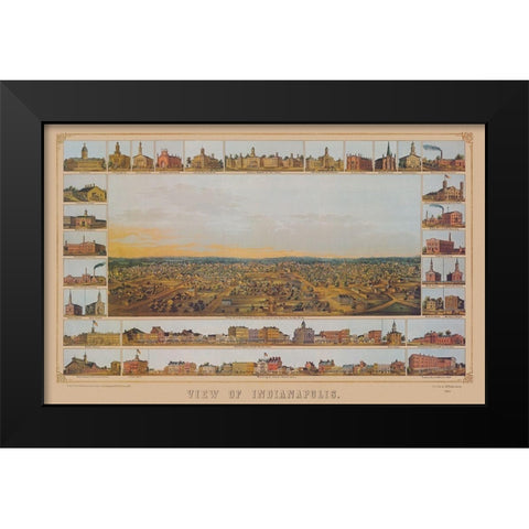Indianapolis Indiana - Palmatary 1854 Black Modern Wood Framed Art Print by Palmatary