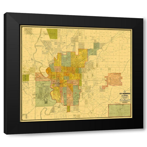 Indianapolis Indiana Landowner - Baker 1889 Black Modern Wood Framed Art Print with Double Matting by Baker