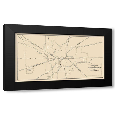 Indianapolis Indiana Railroad Map 1950 Black Modern Wood Framed Art Print with Double Matting by Monon Railway