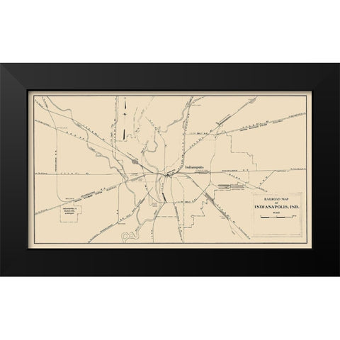 Indianapolis Indiana Railroad Map 1950 Black Modern Wood Framed Art Print by Monon Railway