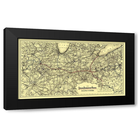 Indiana, Bloomington and Western Railway 1872 Black Modern Wood Framed Art Print with Double Matting by Colton