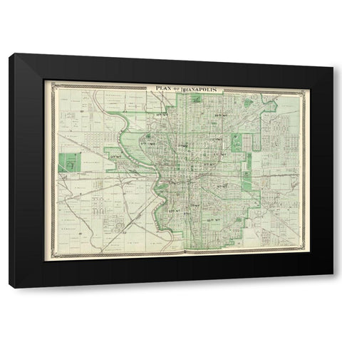 Indianapolis Indiana Landowner - Baskin 1876 Black Modern Wood Framed Art Print with Double Matting by Baskin