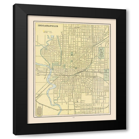 Indianapolis  Indiana - Cram 1892 Black Modern Wood Framed Art Print with Double Matting by Cram