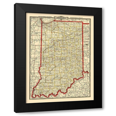 Indiana Railroads - Cram 1888  Black Modern Wood Framed Art Print with Double Matting by Cram
