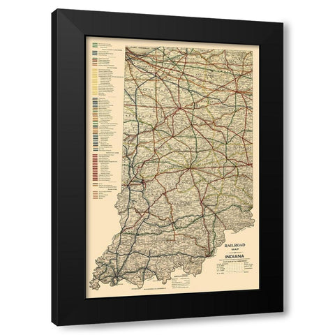 Indiana Railroads - Burford 1896  Black Modern Wood Framed Art Print with Double Matting by Burford