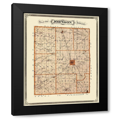 Johnson Indiana Landowner - Andreas 1876 Black Modern Wood Framed Art Print with Double Matting by Andreas