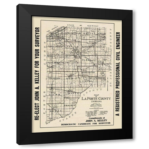 La Porte Indiana - Kelley 1937 Black Modern Wood Framed Art Print with Double Matting by Kelley